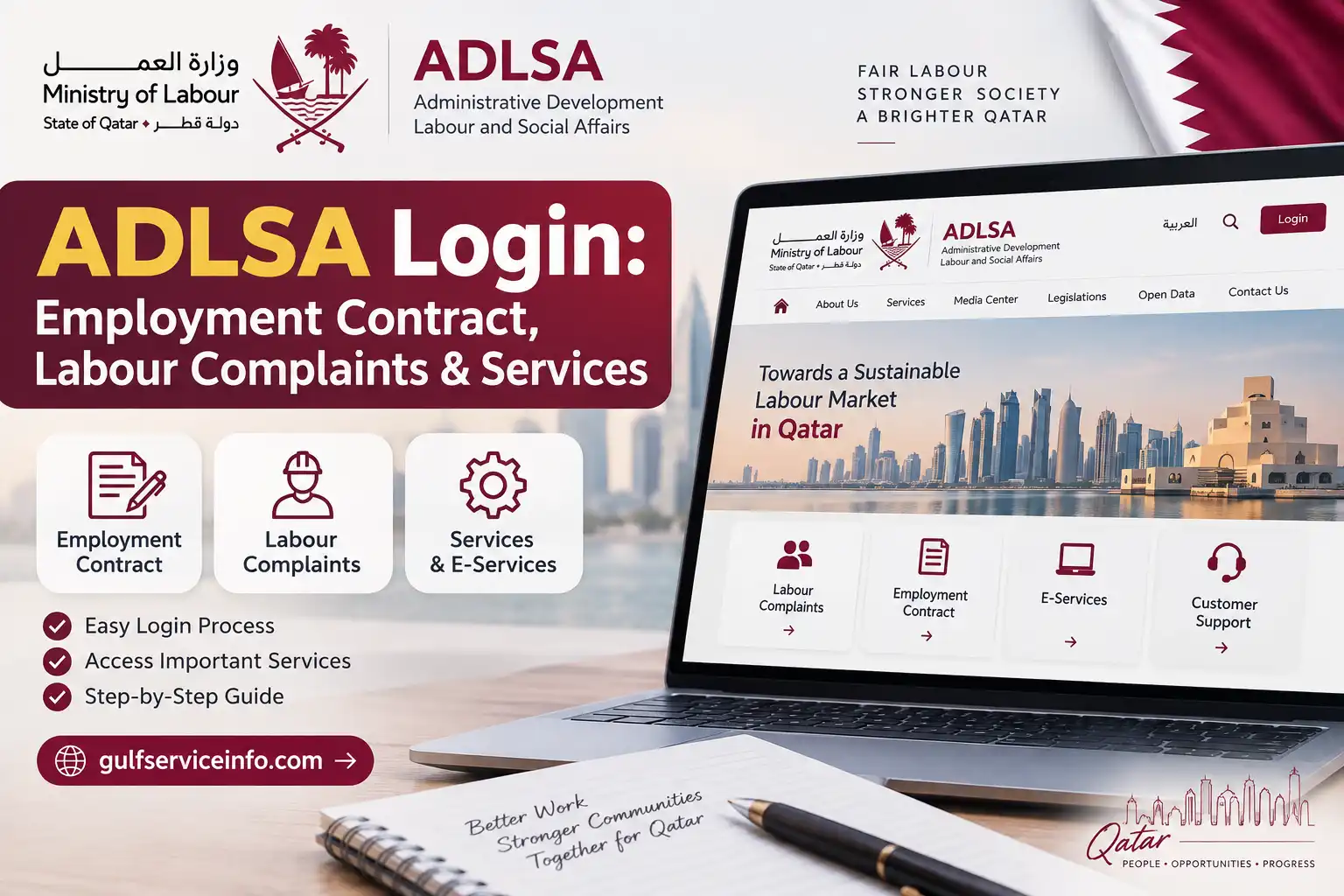 ADLSA Login for employment contracts, labour complaints and online services in Qatar