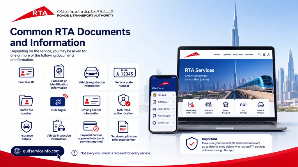 Common documents and information required for RTA Dubai services