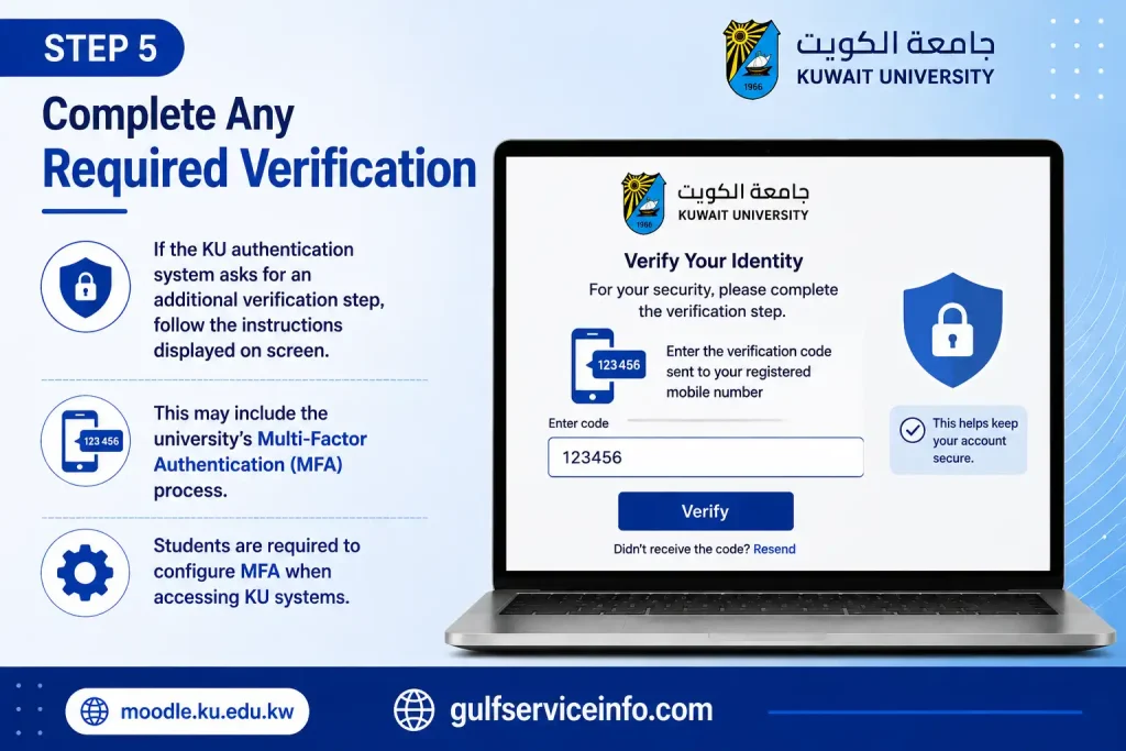 Complete required verification and MFA when signing in to Moodle KU