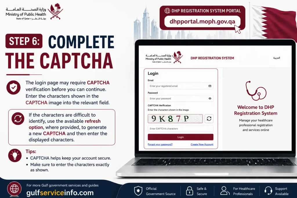 Complete the CAPTCHA verification on the DHP login page