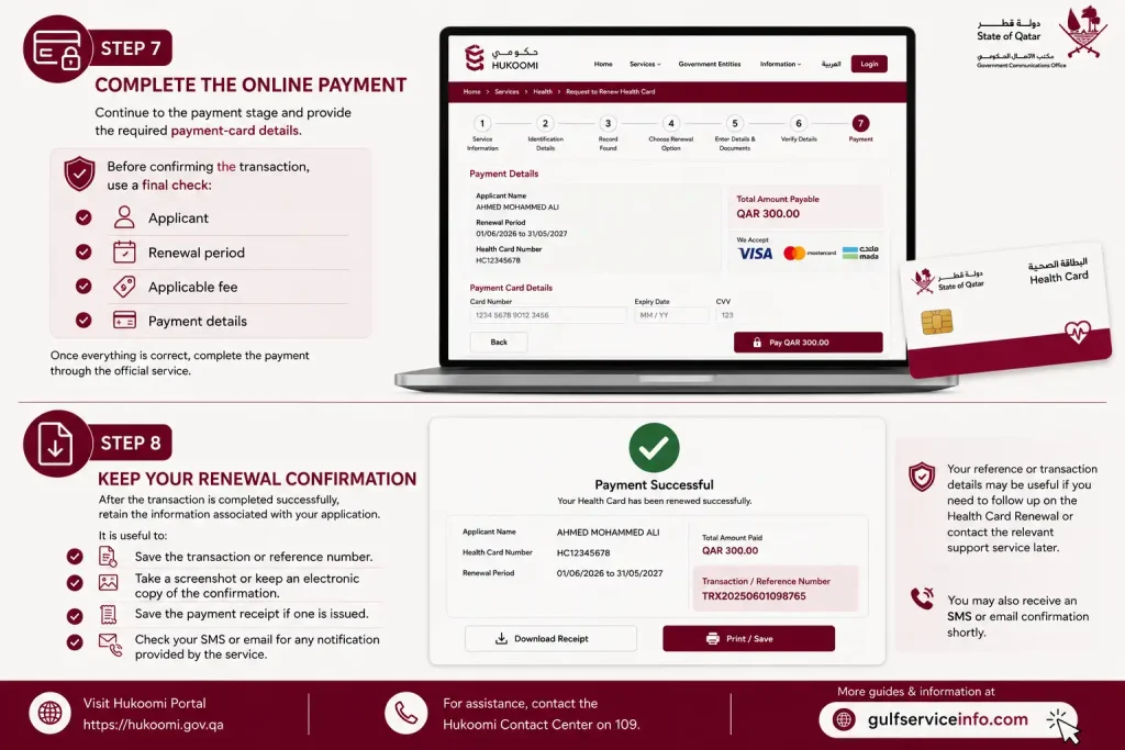 Complete the online payment for Qatar health card renewal