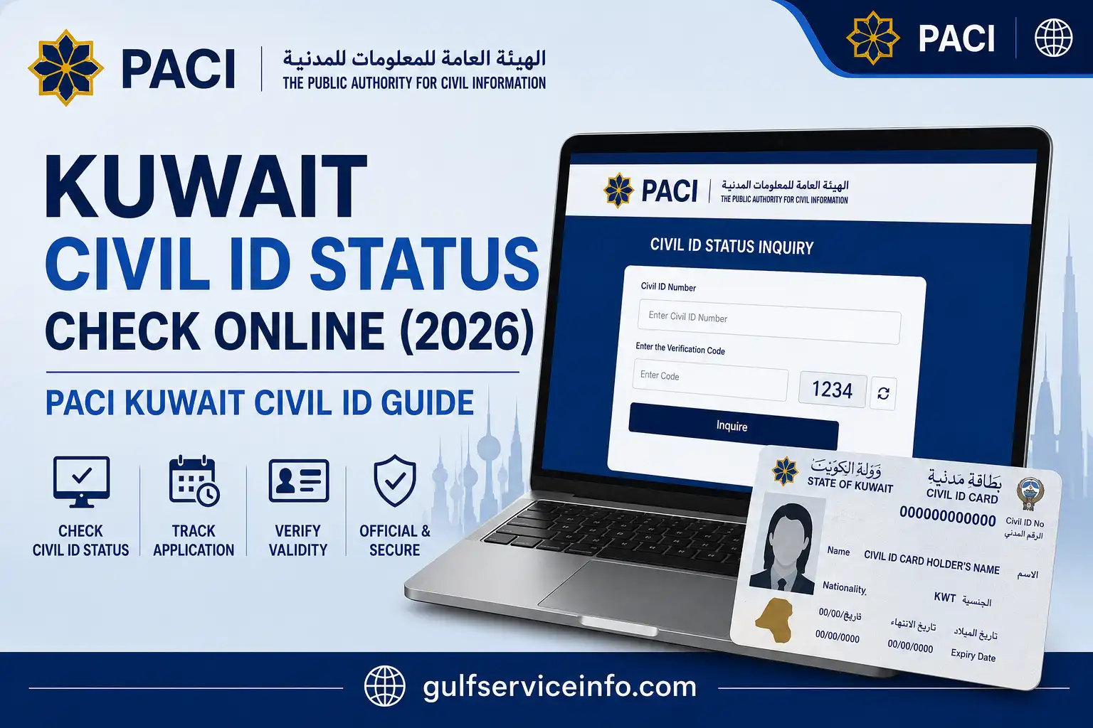Kuwait Civil ID Status Check Online (2026) through the official PACI Kuwait portal to track Civil ID application status, validity, and card availability.