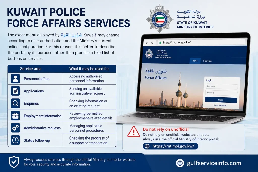 Kuwait Police Force Affairs Services and official Ministry of Interior portal