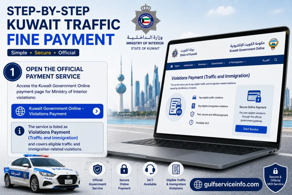 Open the official payment service to pay Kuwait traffic fines online