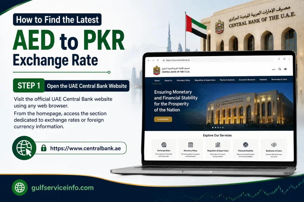 Official UAE Central Bank website homepage for checking reference exchange rates and financial information.