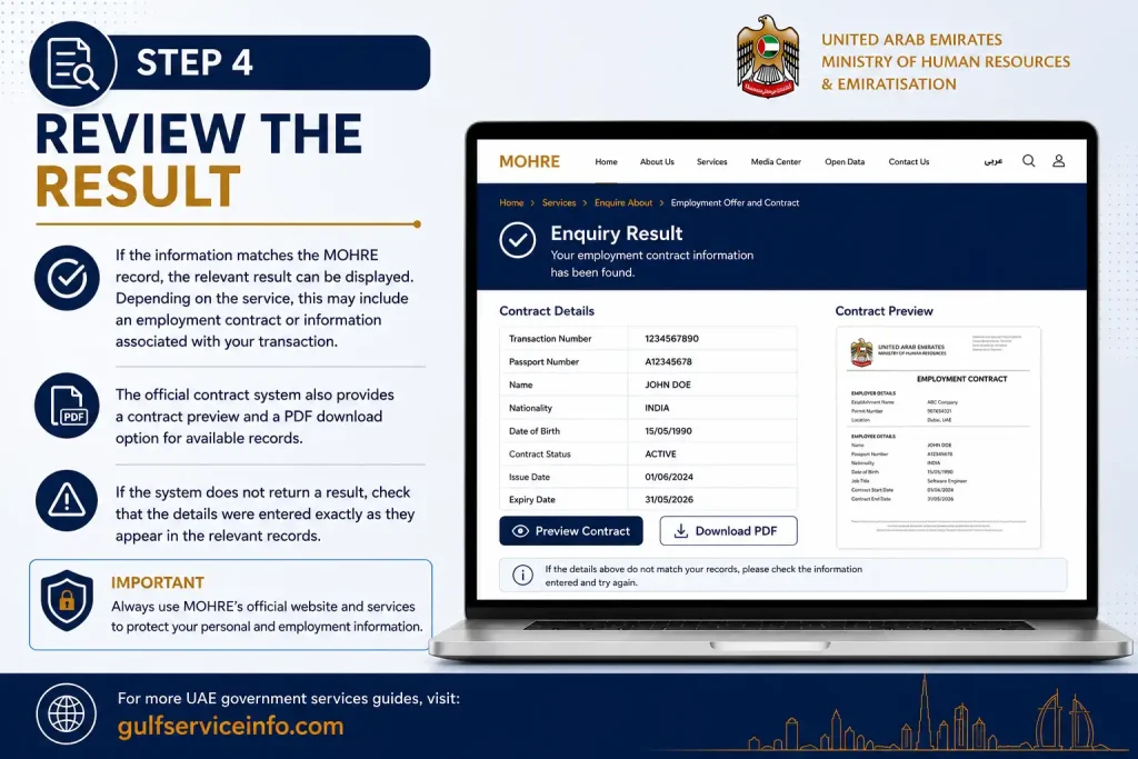 Review the MOHRE enquiry result online in the UAE