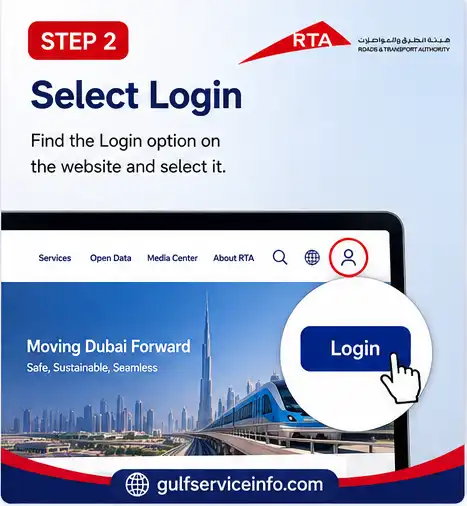 Select the Login option on the official RTA Dubai website