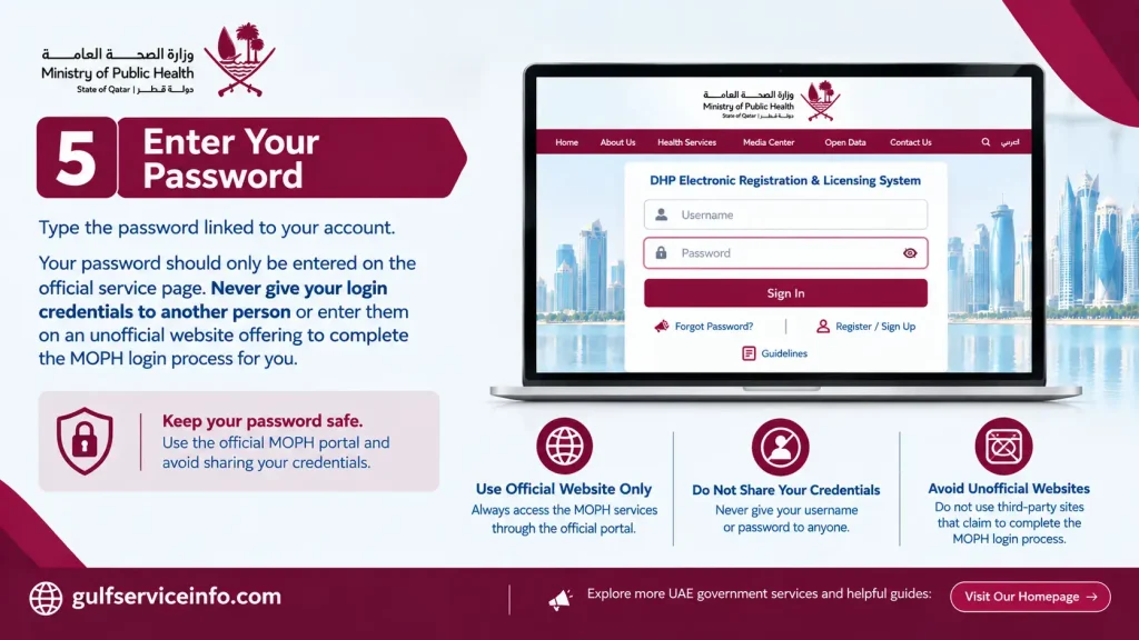 Enter your password securely on the official MOPH login page