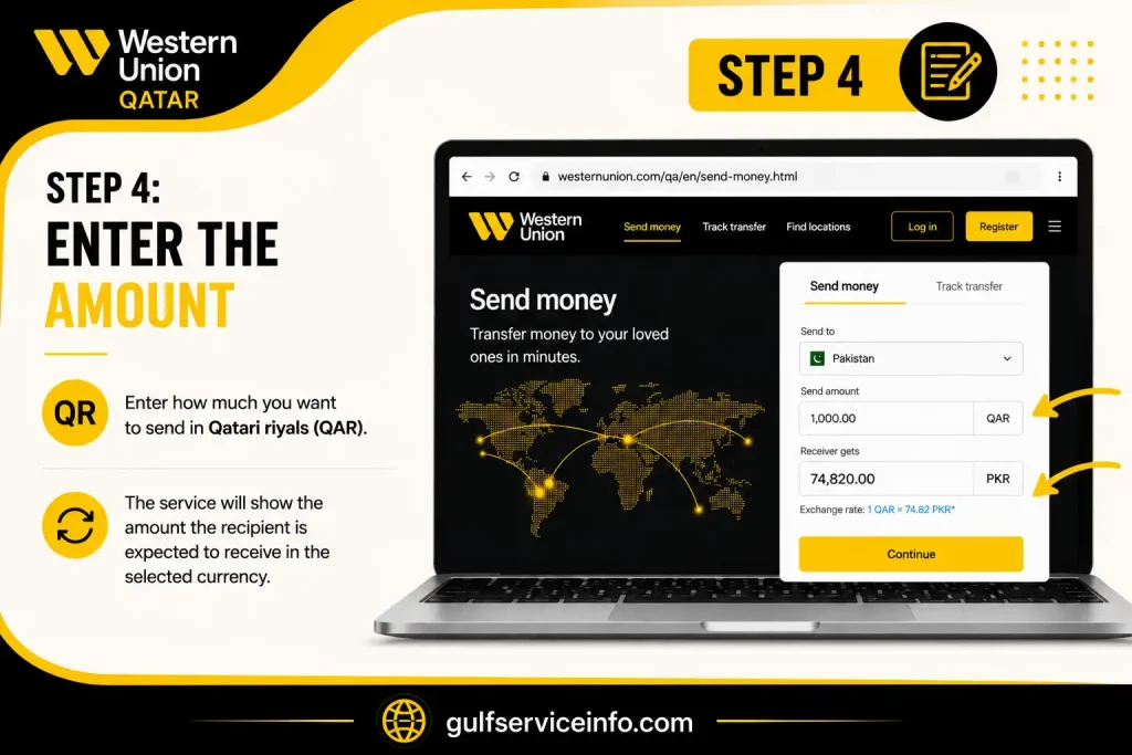 Enter the amount in Qatari riyals on Western Union Qatar