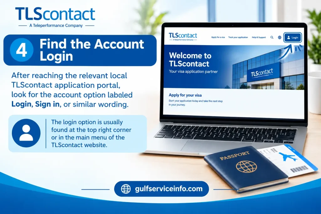 Find the Account Login option on the TLScontact visa application portal