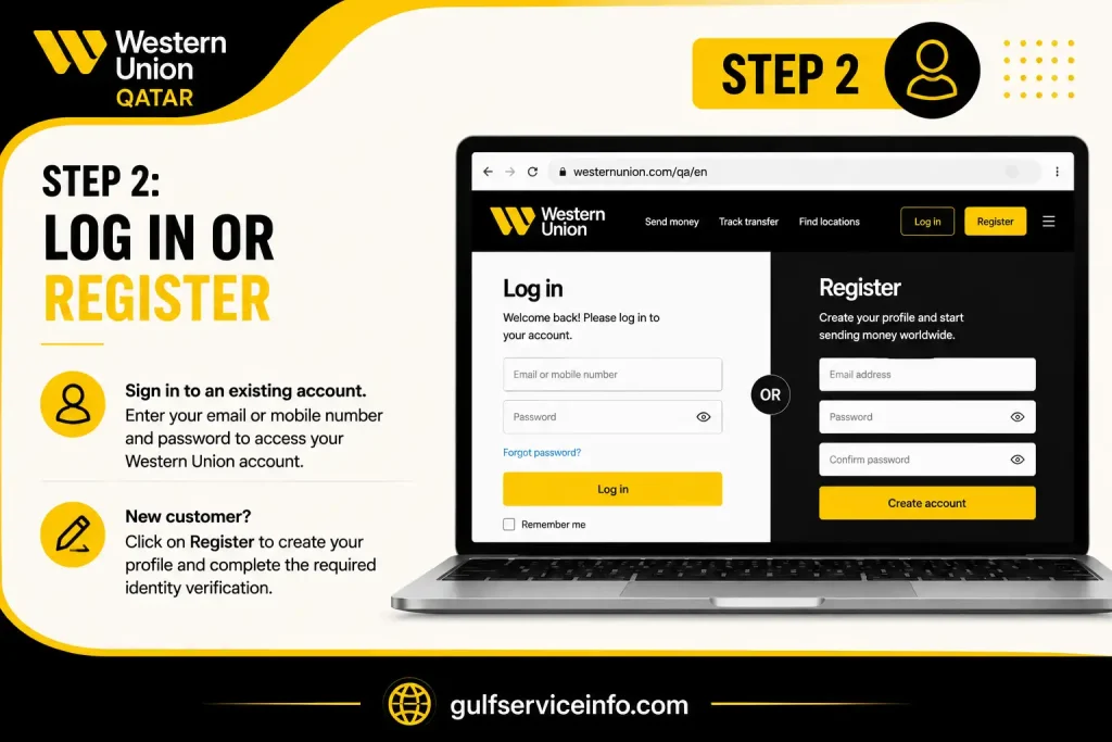 Log in or register for a Western Union Qatar account