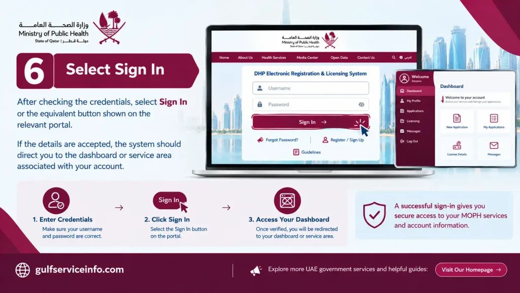 Select Sign In on the official MOPH login page to access your account dashboard