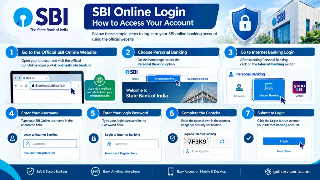 Steps for SBI Online login using the official State Bank of India