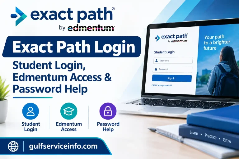Exact Path Login guide featuring student login, Edmentum access, and password help