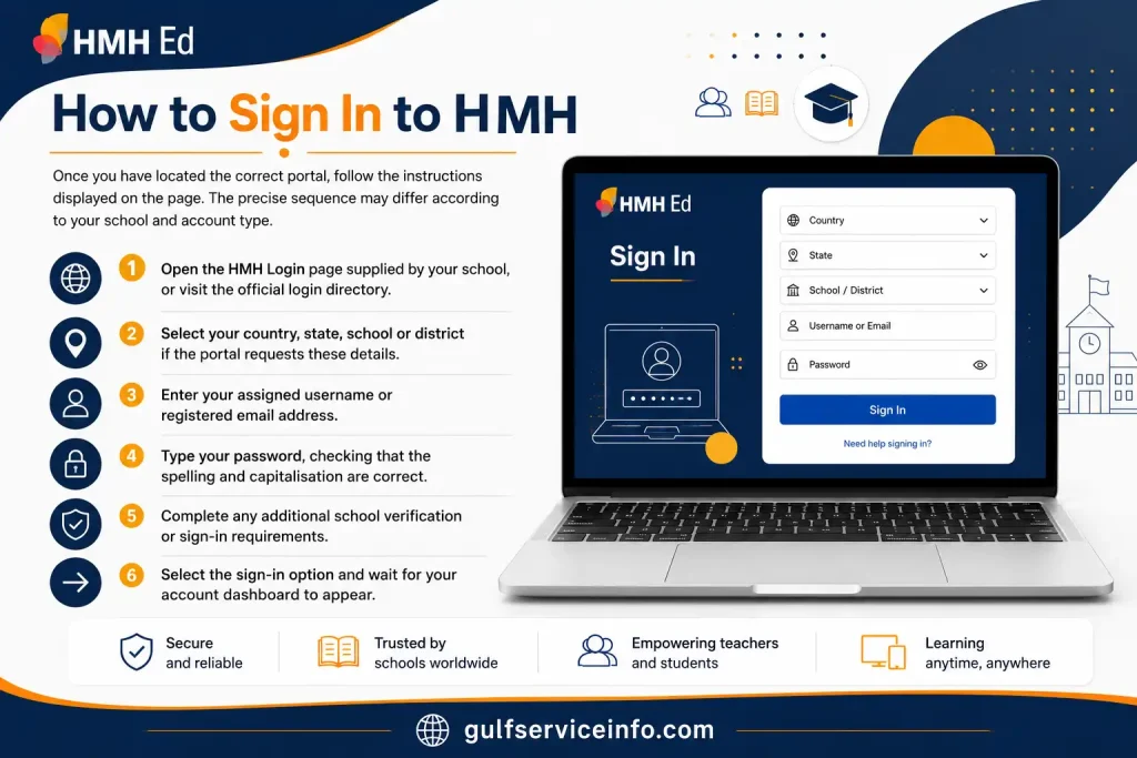 How to sign in to HMH Ed using the school or district portal, username, and password.