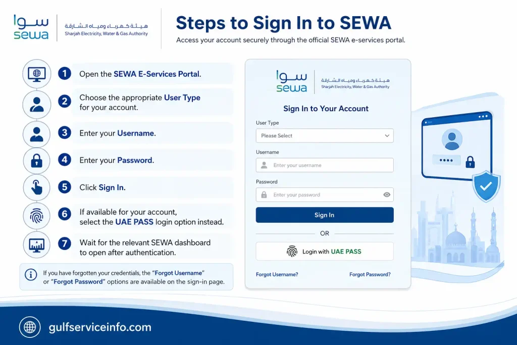 Steps to sign in to SEWA online account